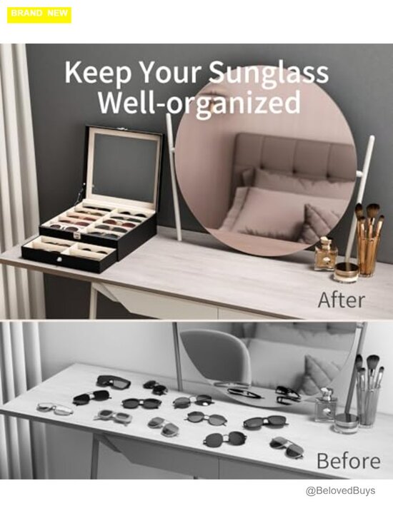 20 Slot Sunglass Organizer with UV-Blocking Lid, PU Leather & Velvet main image 4